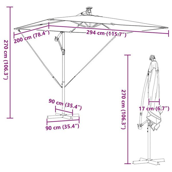 vidaXL Ομπρέλα Cantilever Banana Ανθρακί 294 x 200 x 254 εκ.