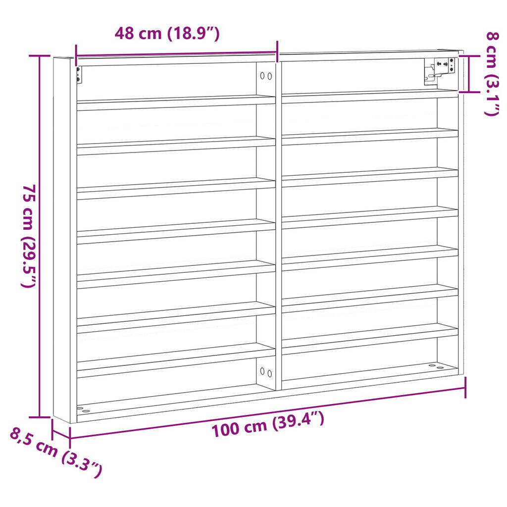 vidaXL Βιτρίνα Μαύρη Δρυς 100x8,5x75 εκ Επεξεργασμένο Ξύλο