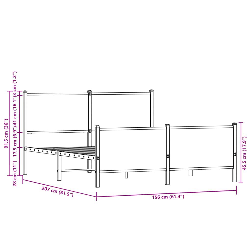 vidaXL Σκελετός Κρεβ. Χωρίς Στρώμα Καφέ Δρυς 150x200 εκ. Μεταλλικό