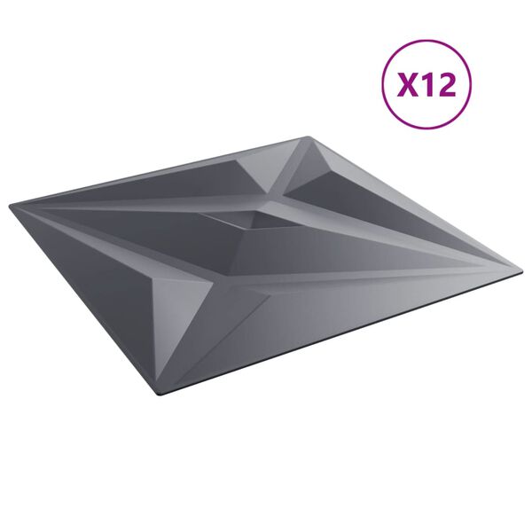 vidaXL Πάνελ Τοίχου 12 τεμ. Γκρι Σχέδιο Αστέρι 50x50 εκ. 3 μ² XPS