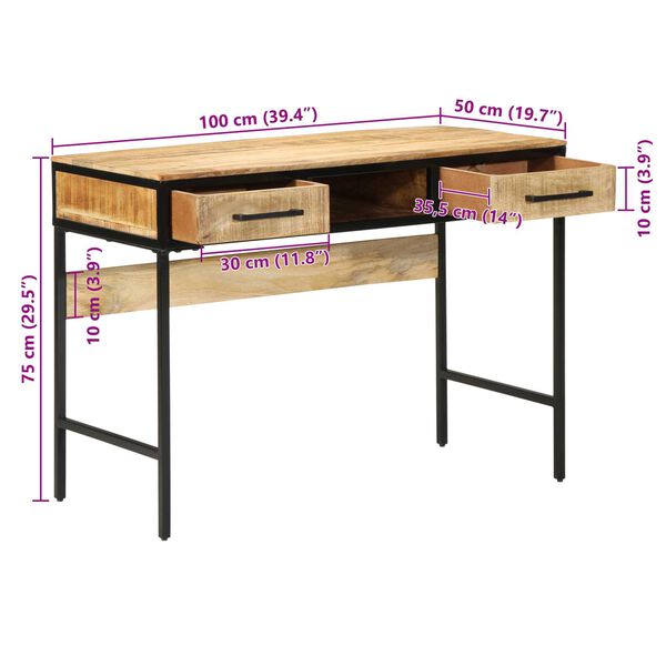 vidaXL Γραφείο 100x50x75 εκ. Μασίφ Ξύλο Rough Mango