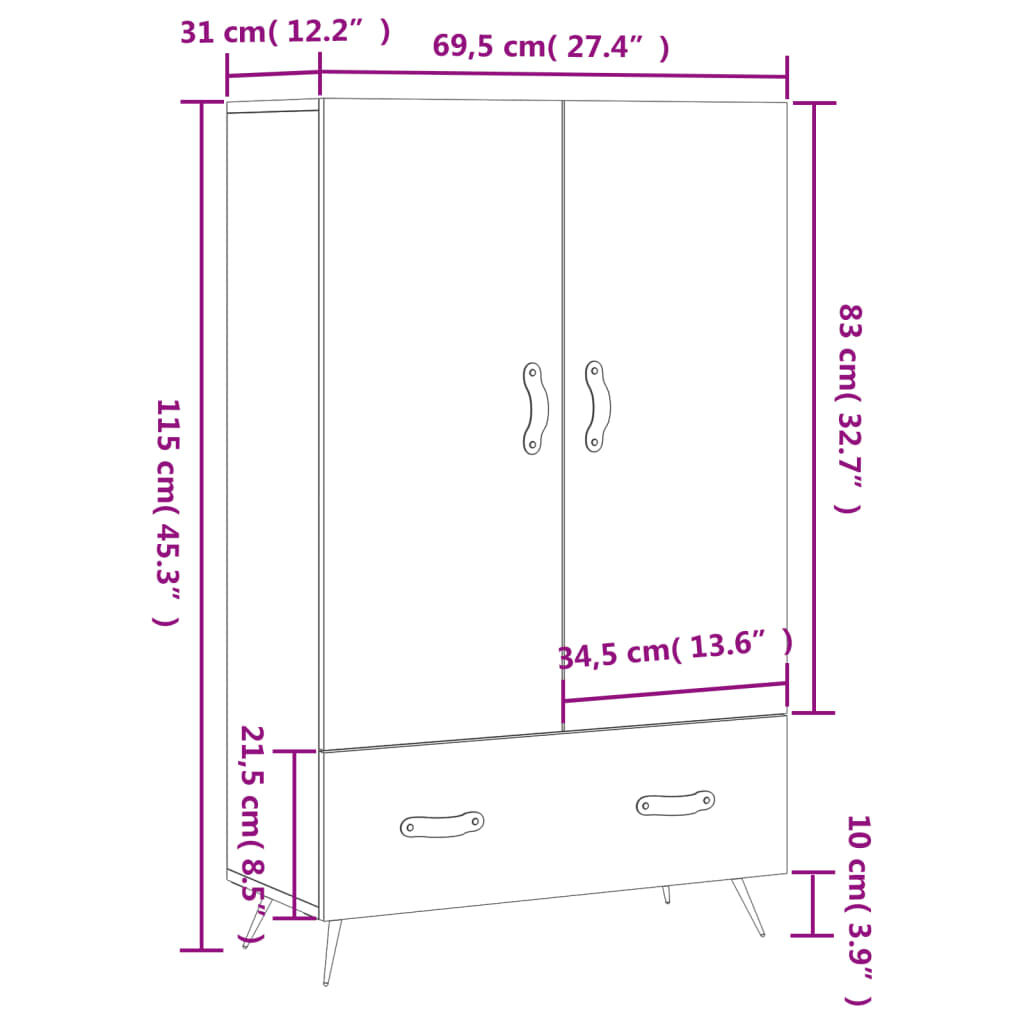 vidaXL Ντουλάπα Γκρι Σκυροδέματος 69,5 x 31 x 115 εκ. Επεξεργ. Ξύλο