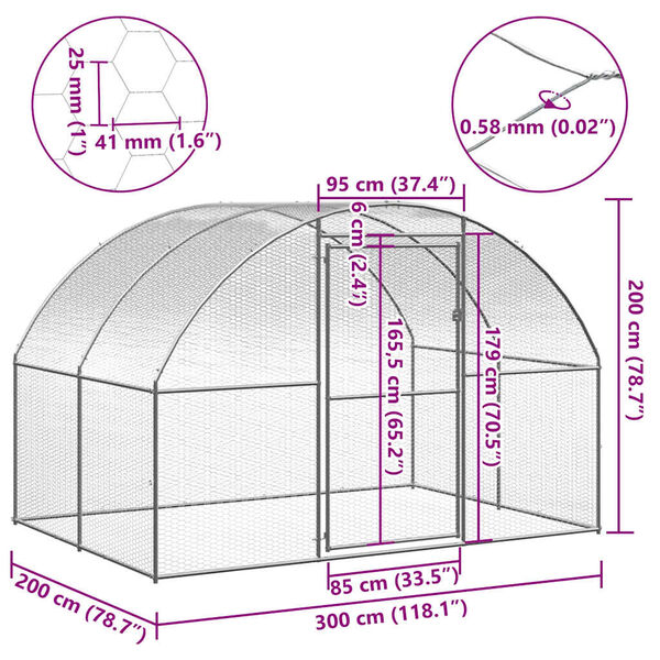 vidaXL Κοτέτσι Εξωτερικού Χώρου 3 x 2 x 2 μ. από Γαλβανισμένο Χάλυβα