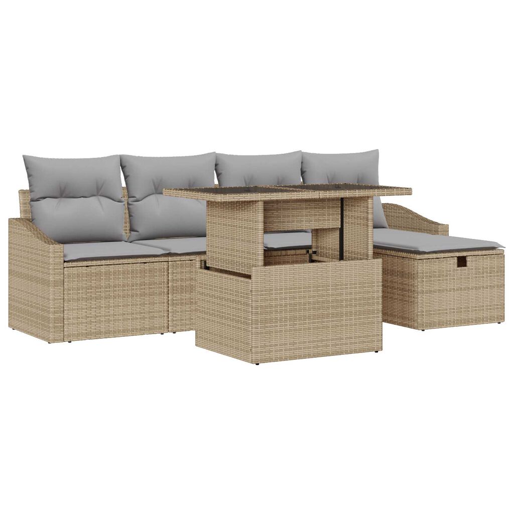 vidaXL Σετ Καναπέ Κήπου με μαξιλάρι 6 pcs Μπεζ Πολυ ράταν
