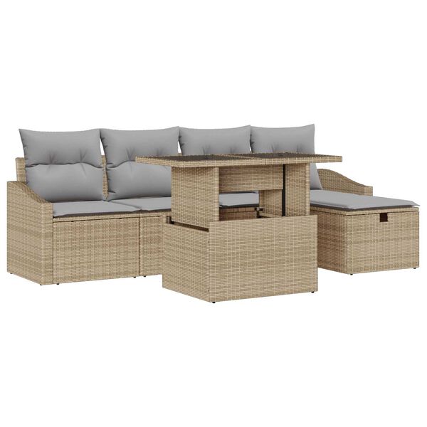 vidaXL Σετ Καναπέ Κήπου με μαξιλάρι 6 pcs Μπεζ Πολυ ράταν