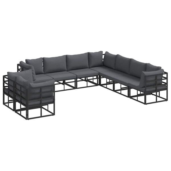 vidaXL Σετ Καναπέ Κήπου με μαξιλάρι 9 pcs Μαύρο Αλουμίνιο