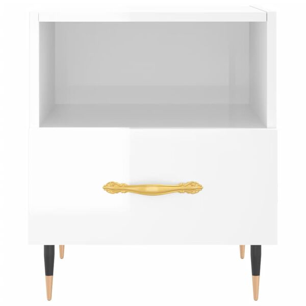 vidaXL Κομοδίνο Γυαλιστερό Λευκό 40 x 35 x 47,5 εκ. Επεξεργασμένο Ξύλο