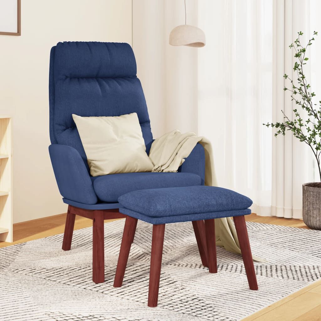 vidaXL Πολυθρόνα Relax Μπλε Υφασμάτινη με Σκαμπό