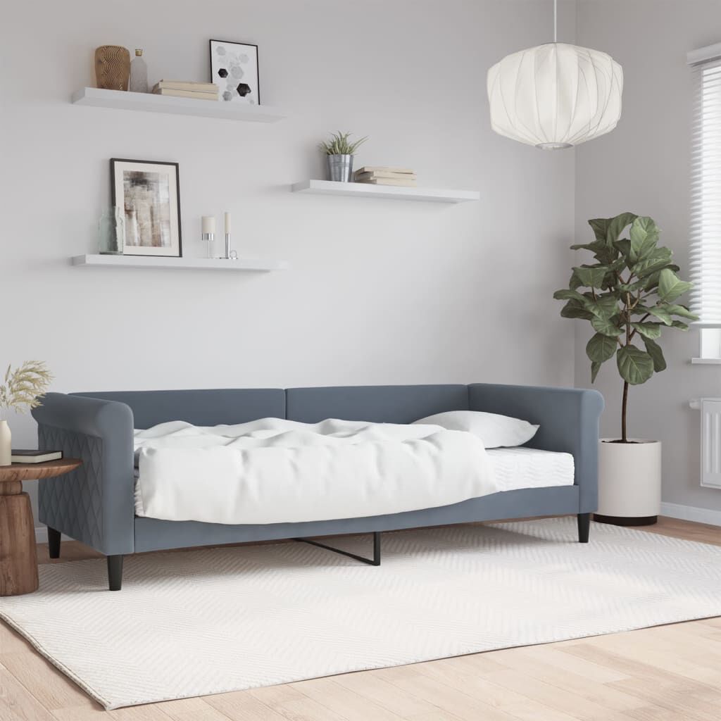 vidaXL Καναπέ Κρεβάτι με Στρώμα Σκούρο Γκρι 80 x 200 εκ. Βελούδινος