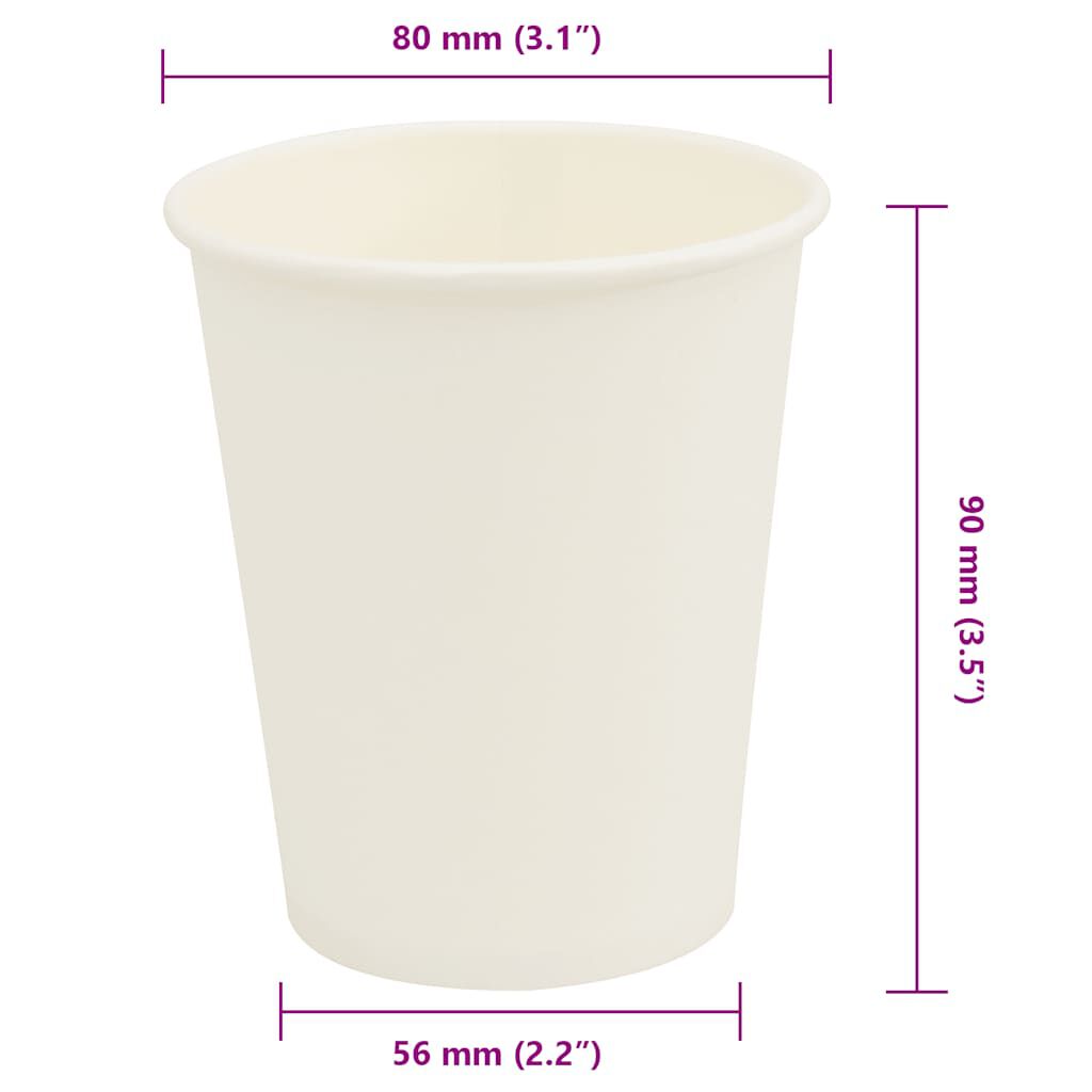 vidaXL Χάρτινα κύπελλα καφέ 1000 τεμάχια 8oz 200ml Λευκό