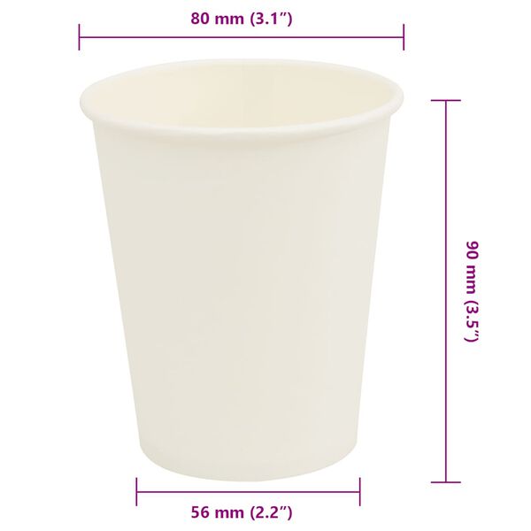 vidaXL Χάρτινα κύπελλα καφέ 1000 τεμάχια 8oz 200ml Λευκό