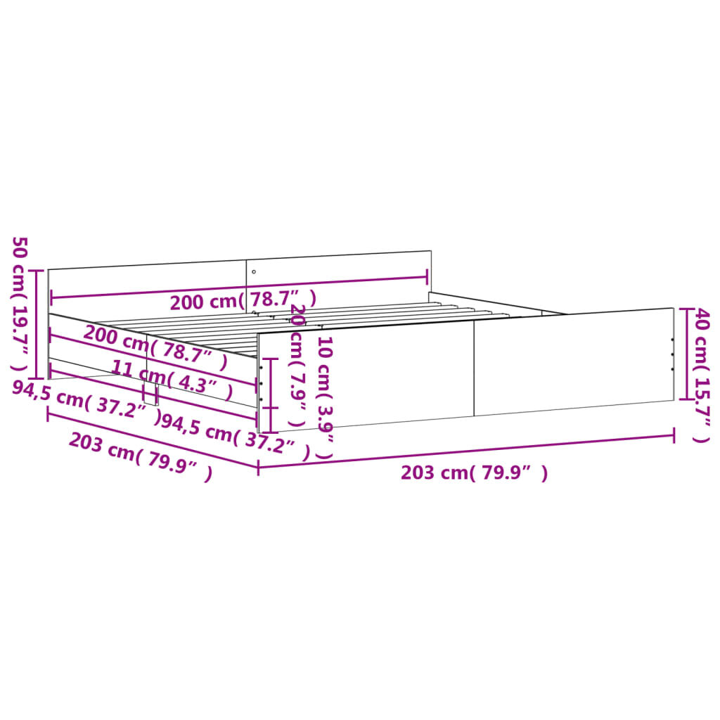 vidaXL Πλαίσιο Κρεβατιού με Κεφαλάρι & Ποδαρικό Μαύρο 200 x 200 εκ.