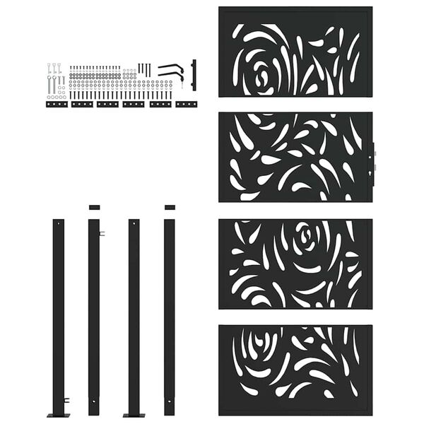 vidaXL Πόρτα Κήπου Μαύρη 100x200 εκ. με Σχέδιο Φλόγας από Ατσάλι