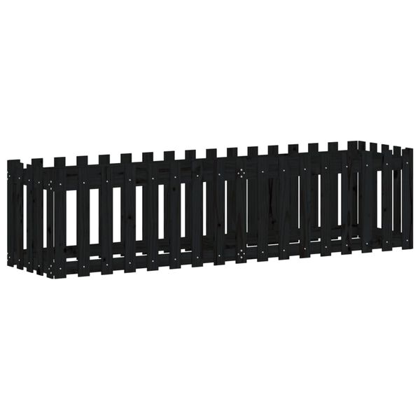 vidaXL Ζαρντινιέρα με Σχέδιο Φράχτη Μαύρη 200x50x50 εκ. Μασίφ Πεύκο