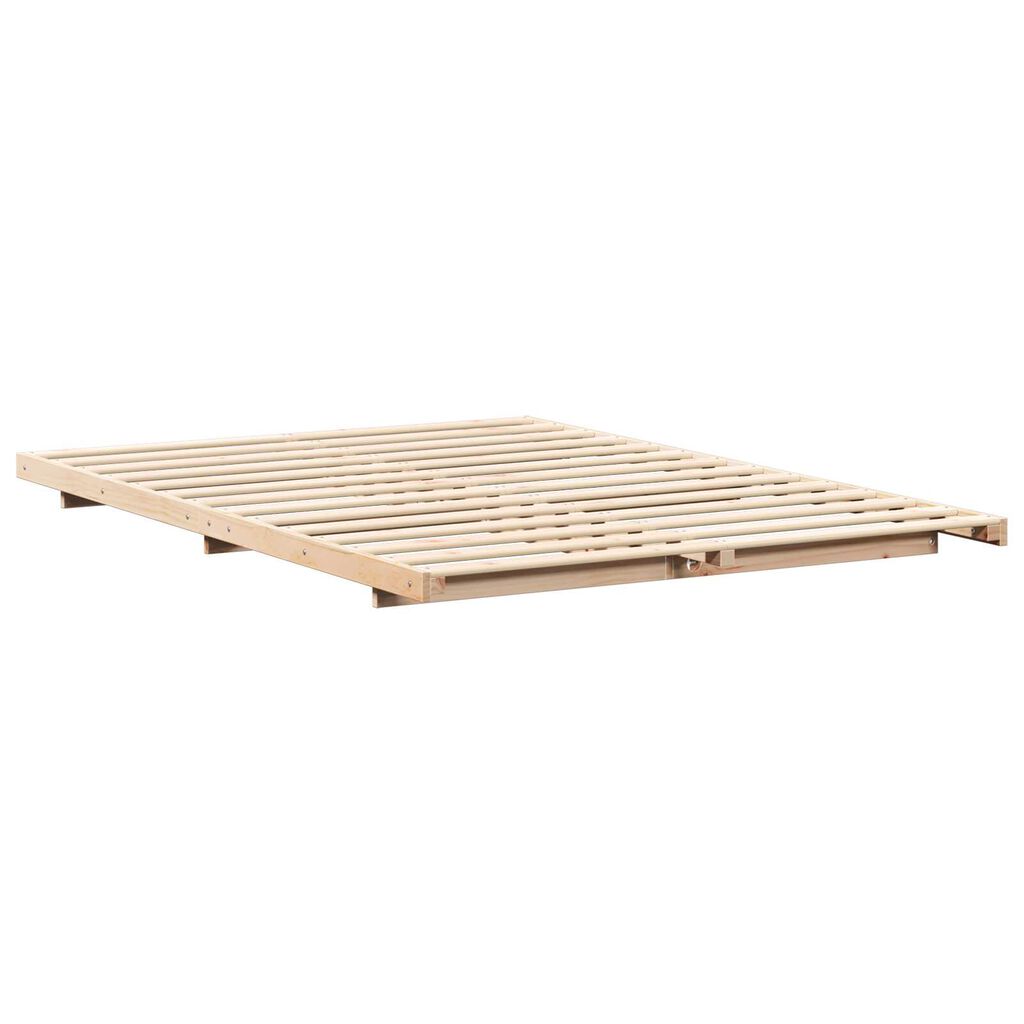 vidaXL Κρεβάτι δαπέδου Καφέ 140 x 220 cm Μασίφ ξύλο πεύκου
