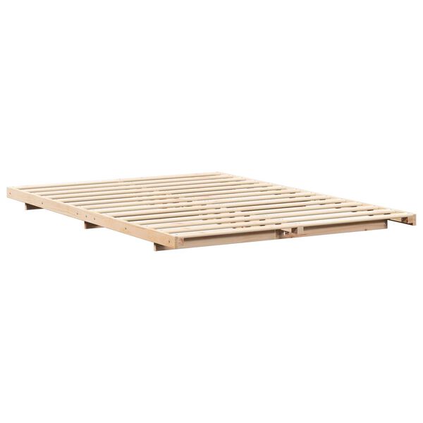 vidaXL Κρεβάτι δαπέδου Καφέ 140 x 220 cm Μασίφ ξύλο πεύκου
