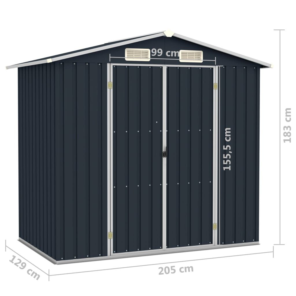 vidaXL Αποθήκη Κήπου Ανθρακί 205 x 129 x 183 εκ. Γαλβανισμένο Ατσάλι