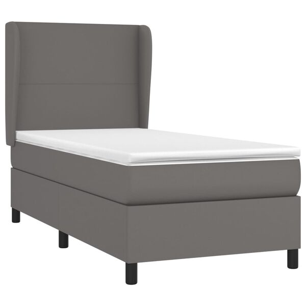 vidaXL Κρεβάτι Boxspring με Στρώμα Γκρι 90x200 εκ. από Συνθετικό Δέρμα