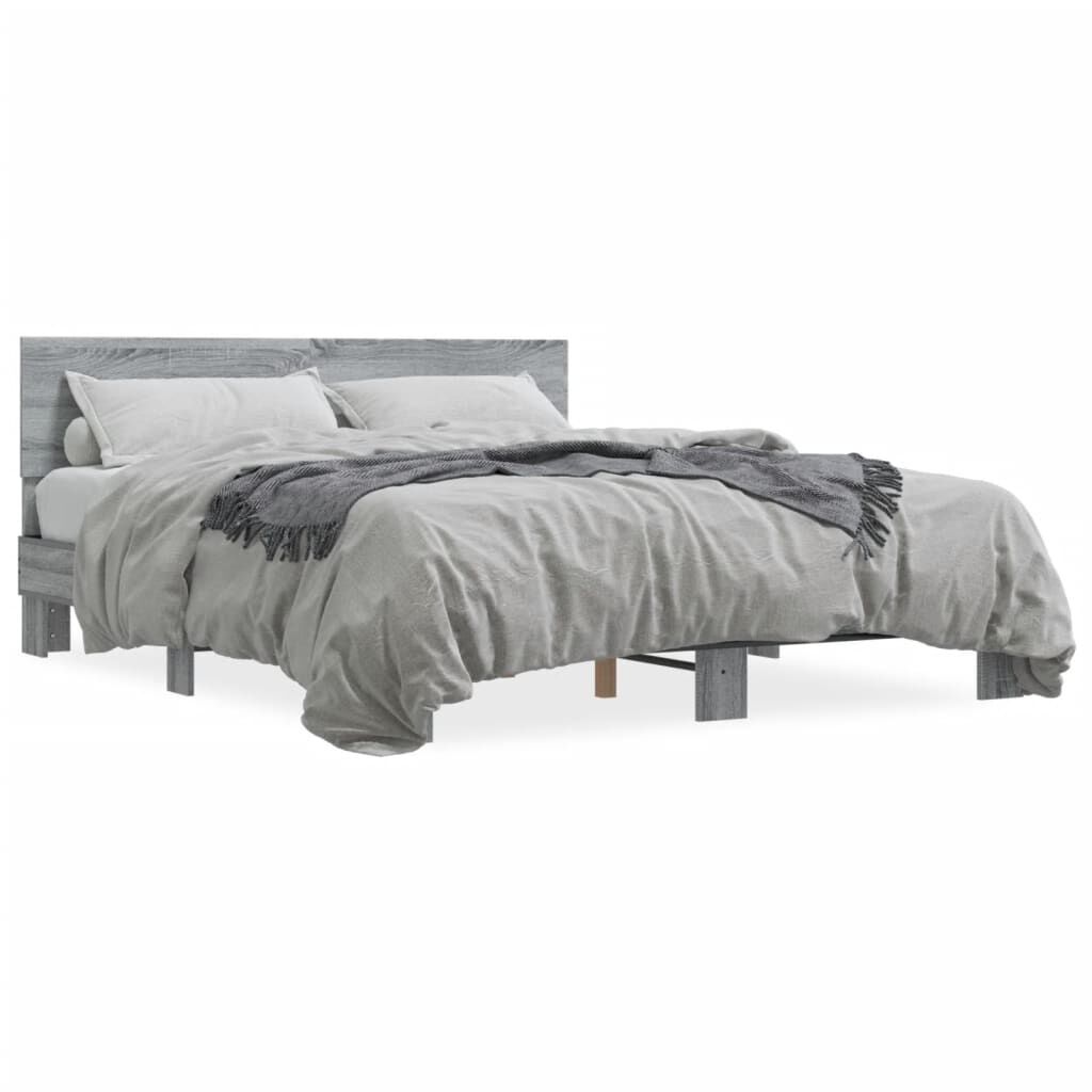 vidaXL Πλαίσιο Κρεβατιού Γκρι Sonoma 160x200 εκ. Επεξ. Ξύλο & Μέταλλο