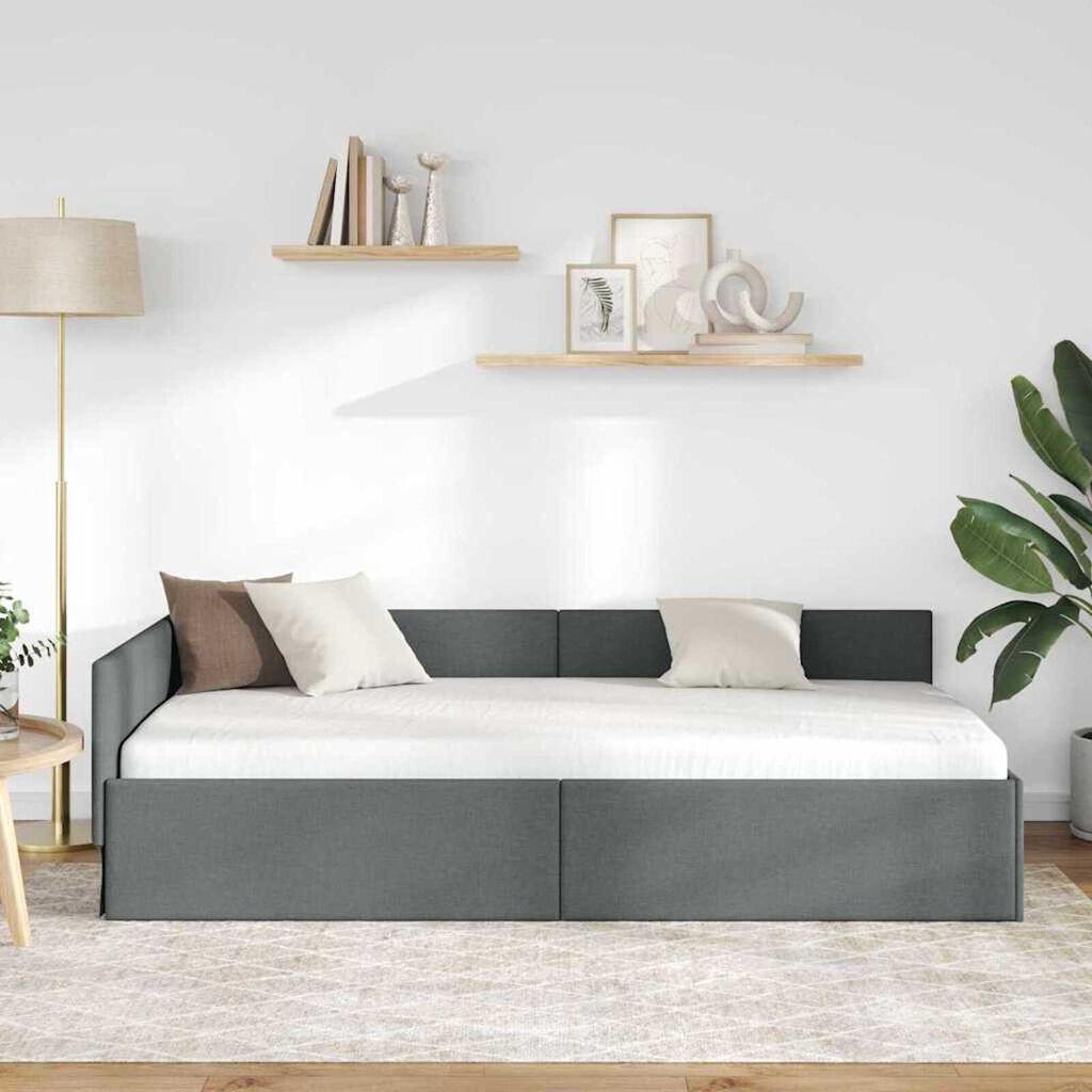 vidaXL Κρεβάτι Γωνίας Σκούρο γκρι 90 x 200 cm Ύφασμα και Έργο ξύλου