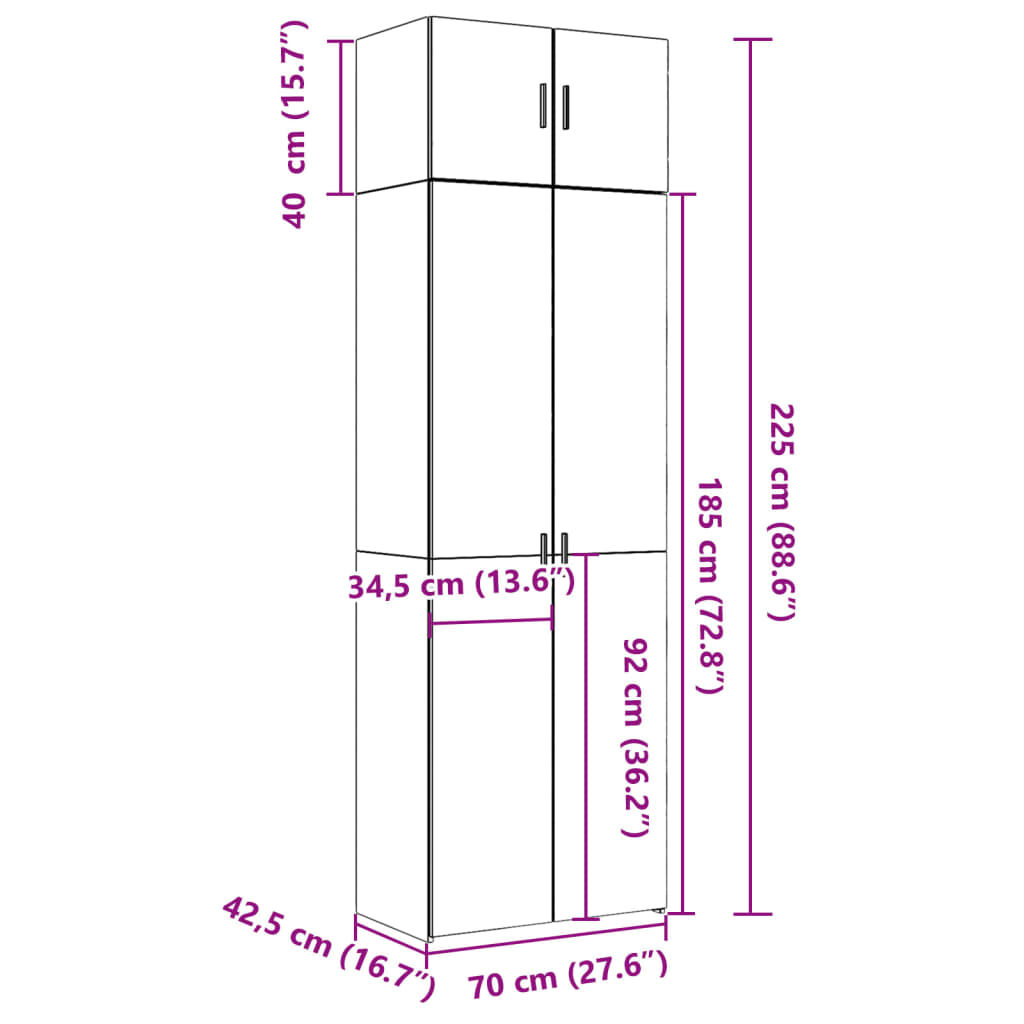 vidaXL Ραφιέρα με Ντουλάπια Καπνιστή Δρυς 70x42,5x225 εκ. Επεξ. Ξύλο
