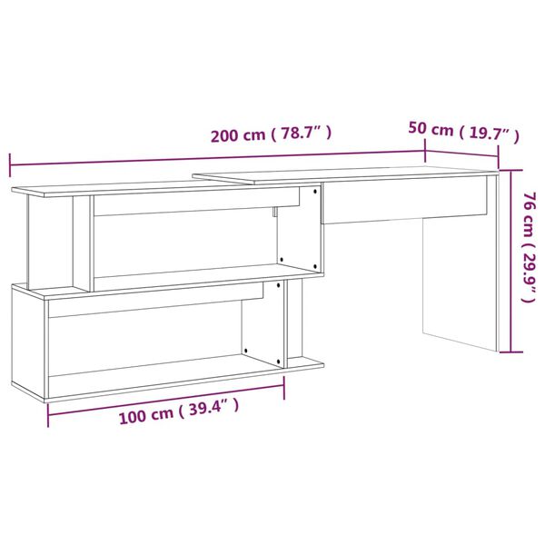vidaXL Γραφείο Γωνιακό Καπνιστή Δρυς 200x50x76 εκ. Επεξεργασμένο Ξύλο