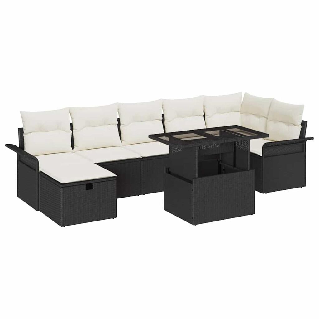 vidaXL Σετ Καναπέ Κήπου με μαξιλάρι 8 pcs Μαύρο Πολυ ράταν