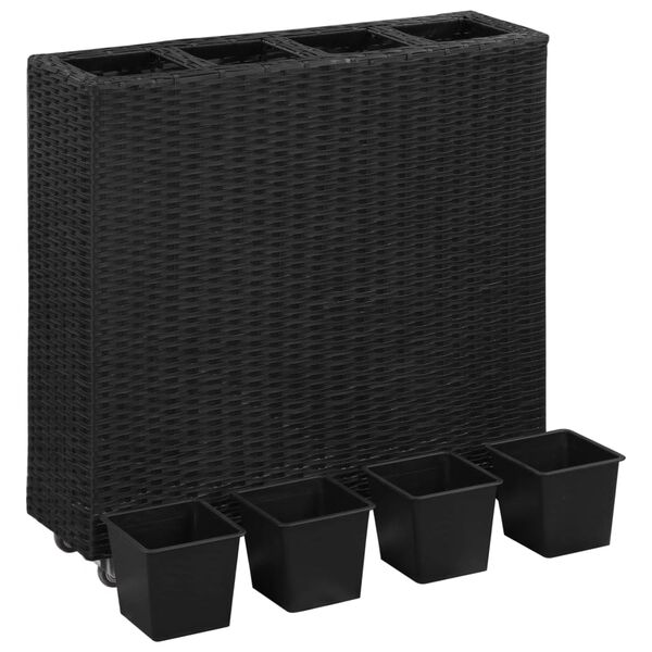 vidaXL Ζαρντινιέρα Υπερυψωμένη 4 Δοχεία Μαύρη 80x22x79 εκ. Συνθ. Ρατάν