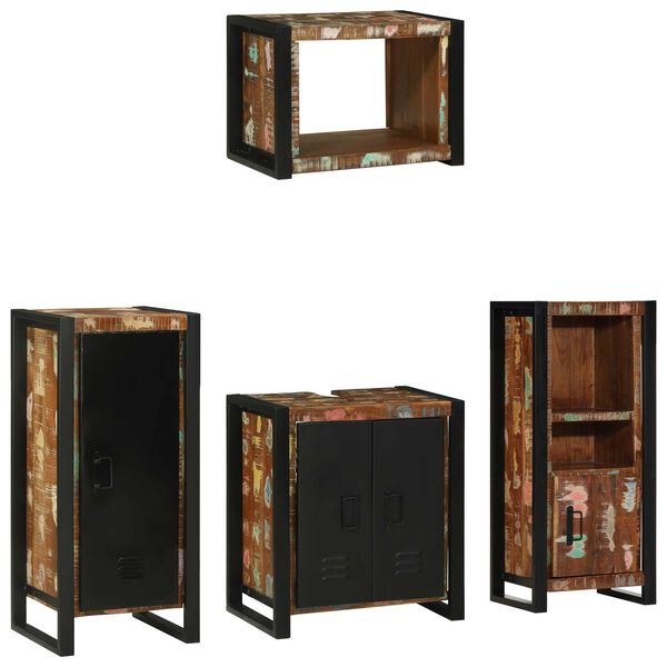 vidaXL Σετ Επίπλων Μπάνιου 4 pcs Πολύχρωμο Στερεό ανακτημένο ξύλο