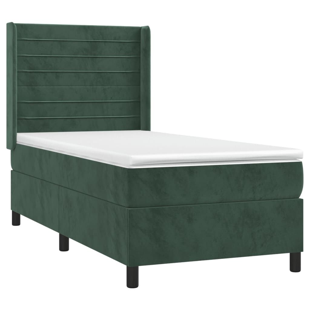 vidaXL Κρεβάτι Boxspring με Στρώμα & LED Σκ. Πράσινο 80x200 εκ Βελούδο