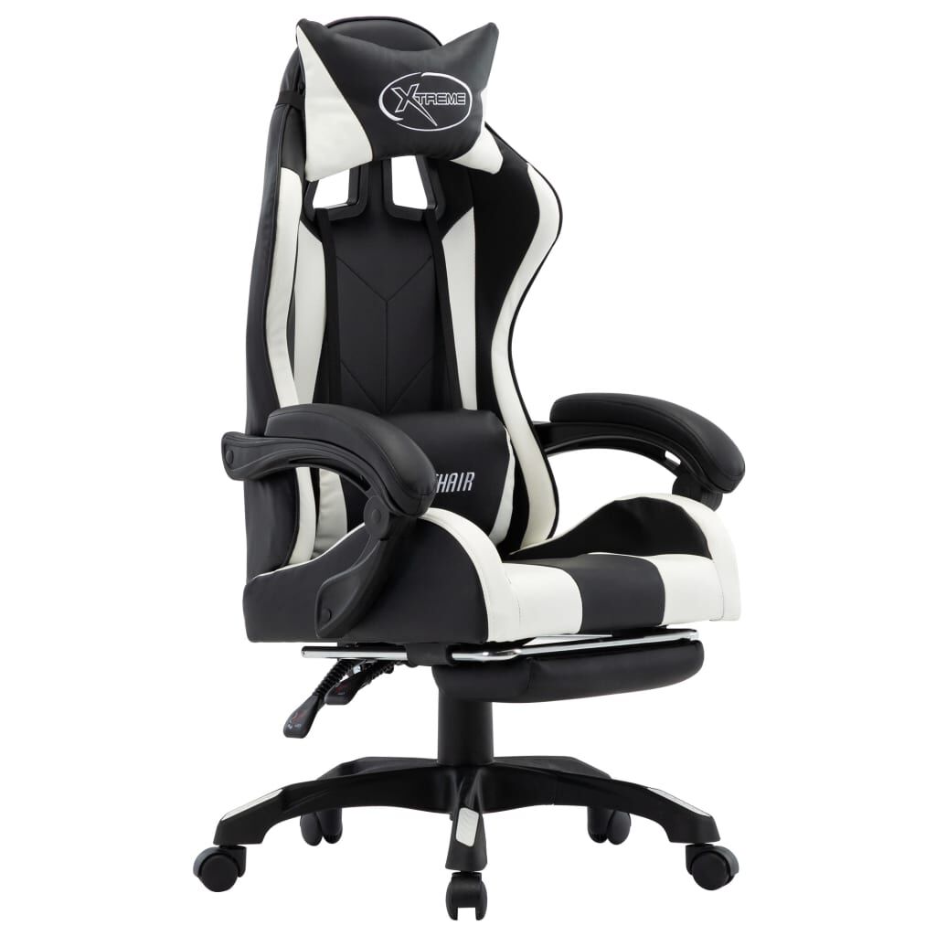 vidaXL Καρέκλα Racing με Υποπόδιο Λευκή/Μαύρη από Συνθετικό Δέρμα