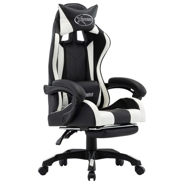 vidaXL Καρέκλα Racing με Υποπόδιο Λευκή/Μαύρη από Συνθετικό Δέρμα