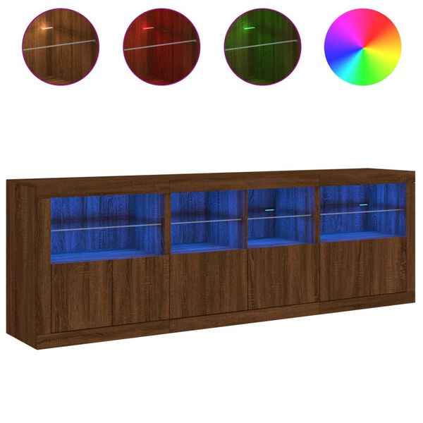 vidaXL Μπουφές με Φώτα LED Καφέ Δρυς 202 x 37 x 67 εκ.