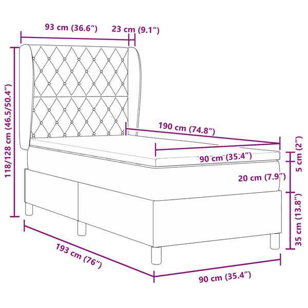 vidaXL Κρεβάτι Box Spring με Στρώμα Σκούρο Πράσινο 90x190 εκ. Βελούδο
