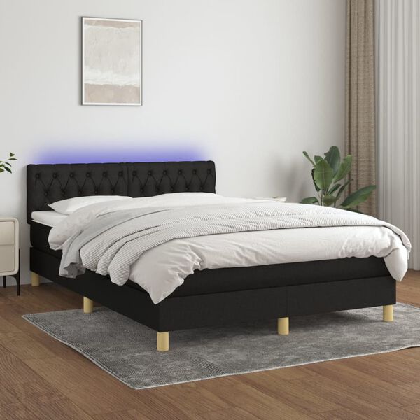 vidaXL &Kappa;&rho;&epsilon;&beta;ά&tau;&iota; Boxspring &mu;&epsilon; &Sigma;&tau;&rho;ώ&mu;&alpha; & LED &Mu;&alpha;ύ&rho;&omicron; 140x190 &epsilon;&kappa;. &Upsilon;&phi;&alpha;&sigma;&mu;ά&tau;&iota;&nu;&omicron;