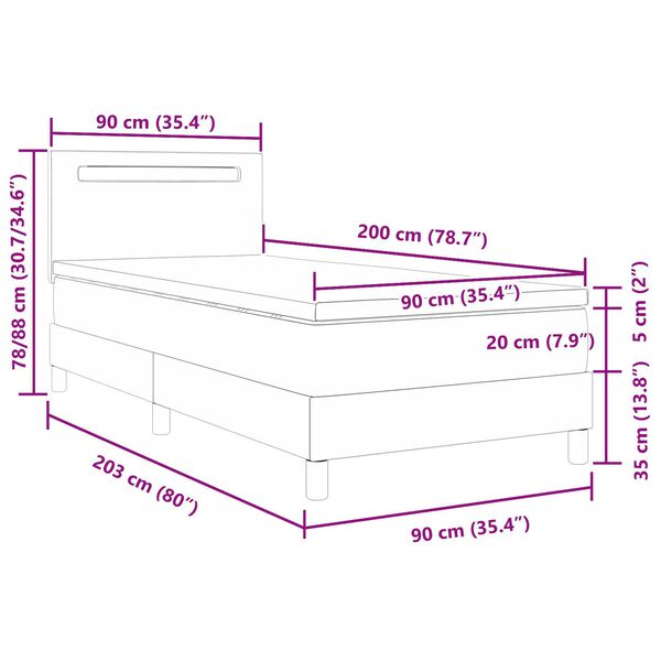 vidaXL Κρεβάτι με ελατήρια Γκρι και Λευκό 90 x 200 cm