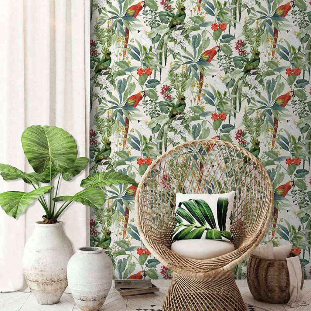 DUTCH WALLCOVERINGS Ταπετσαρία Τοίχου Τροπικά Πουλιά Λευκό / Πράσινο