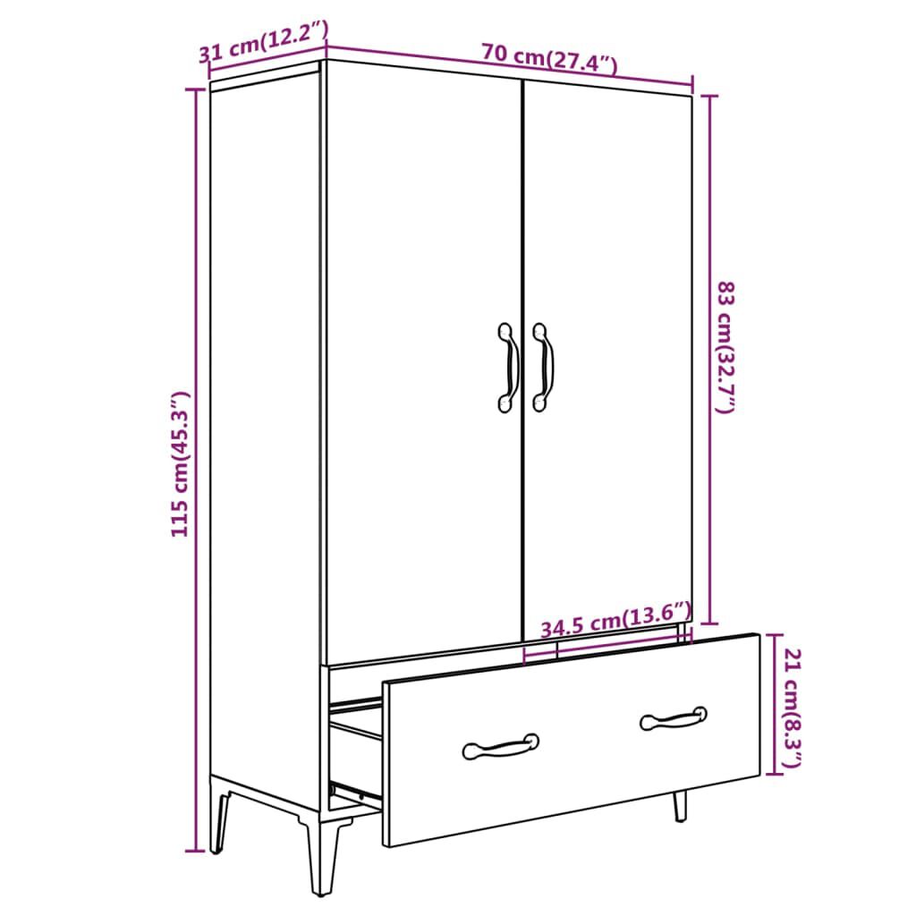 vidaXL Ντουλάπι άσπρο 70 x 31 x 115 εκ. από Επεξεργασμένο Ξύλο