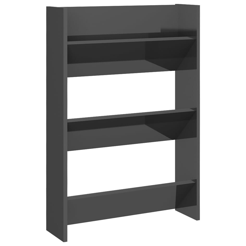 vidaXL Παπουτσοθήκες Τοίχου 2 τεμ. Γυαλ. Γκρι 60x18x90εκ. Επεξ. Ξύλο