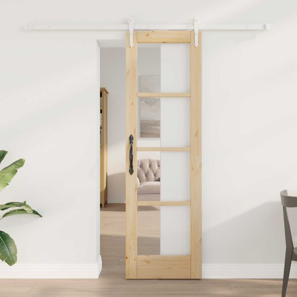 vidaXL Ολισθητή Πόρτα Καφέ 61 x 198.5 εκ. Ξύλο και μέταλλο