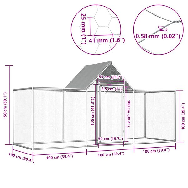 vidaXL Κοτέτσι 3 x 1 x 1,5 μ. από Γαλβανισμένο Χάλυβα