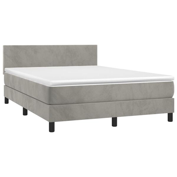 vidaXL Κρεβάτι Boxspring με Στρώμα Ανοιχτό Γκρι 140x200 εκ. Βελούδινο