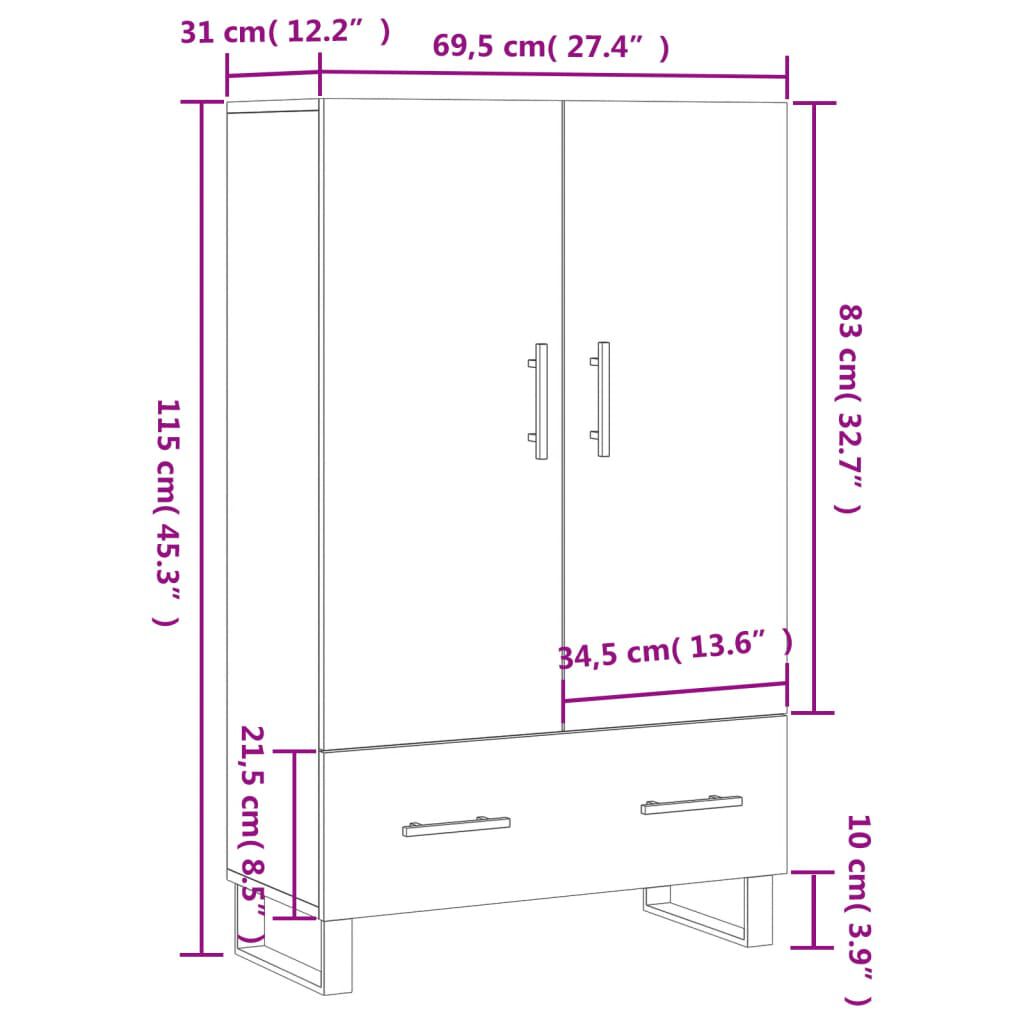 vidaXL Ντουλάπα Λευκή 69,5 x 31 x 115 εκ. από Επεξεργασμένο Ξύλο
