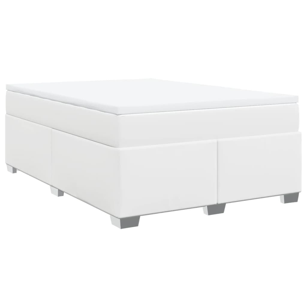 vidaXL Κρεβάτι Boxspring με Στρώμα Λευκό 140x190εκ.από Συνθετικό Δέρμα