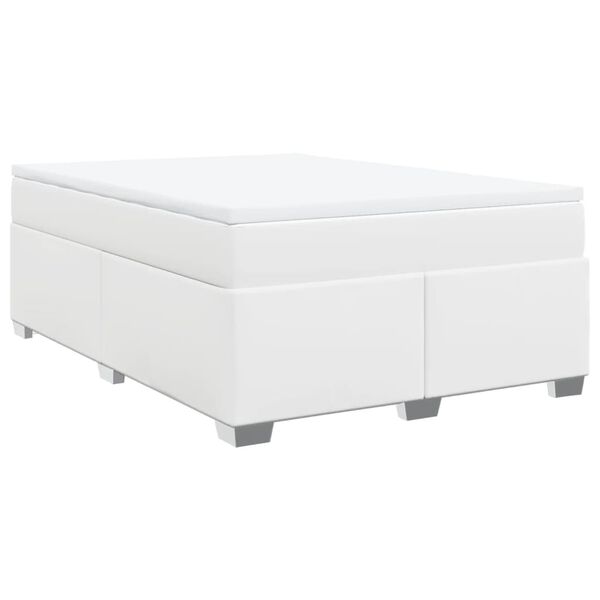 vidaXL Κρεβάτι Boxspring με Στρώμα Λευκό 140x190εκ.από Συνθετικό Δέρμα