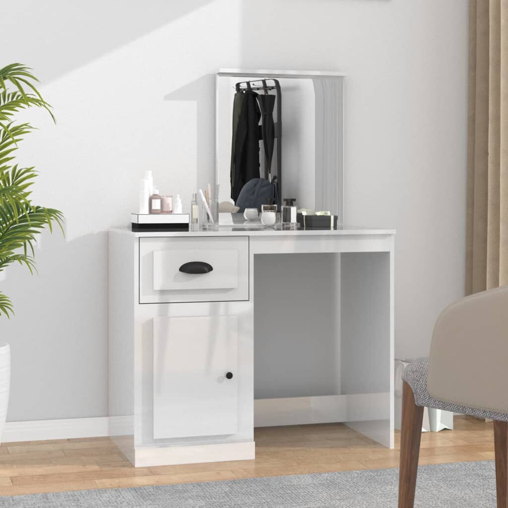 vidaXL Μπουντουάρ με Καθρέφτη Γυαλ. Λευκό 90x50x132,5 εκ. Επεξ. Ξύλο