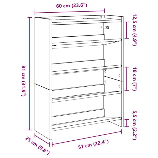 Ράφι παπουτσιών vidaXL Sonoma Oak 60x25x81 cm Κατασκευασμένο ξύλο