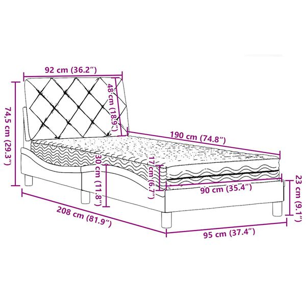 vidaXL Κρεβάτι με Στρώμα Κρεμ 90x190 εκ.Υφασμάτινο