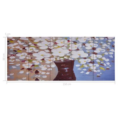 vidaXL Πίνακας σε Καμβά Σετ Λουλούδια σε Βάζο Πολύχρωμος 150 x 60 εκ.