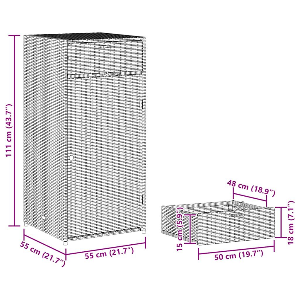 vidaXL Ντουλάπι Αποθήκευσης Κήπου Beige 55x55x111 εκ. Συνθετικό Ρατάν